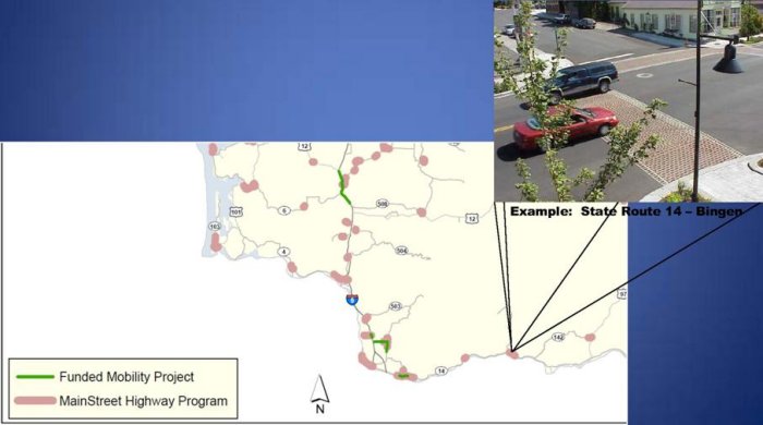 Photo and map showing an example of State Route 14 Bingen.