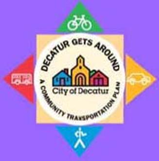 Logo: Decatur Gets Around. A community transportation plan. City of Decatur.