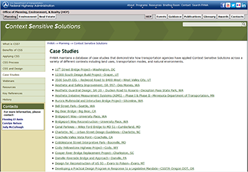 Screen shot example of FHWA Context Sensitive Solutions website