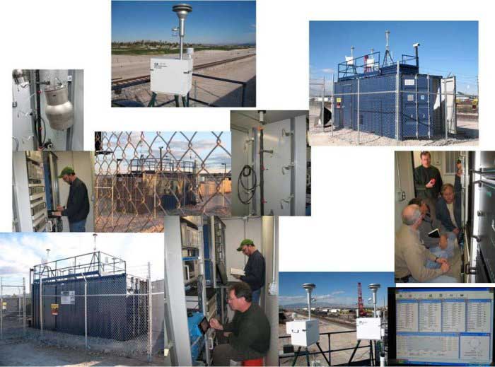 A collage of men working and transportation instruments.