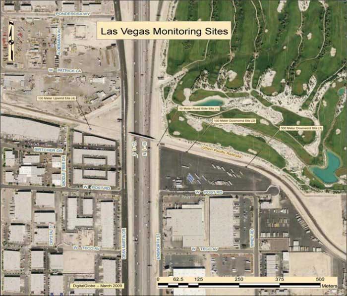 An aerial view of areas in Las Vegas that are monitoring sites.
