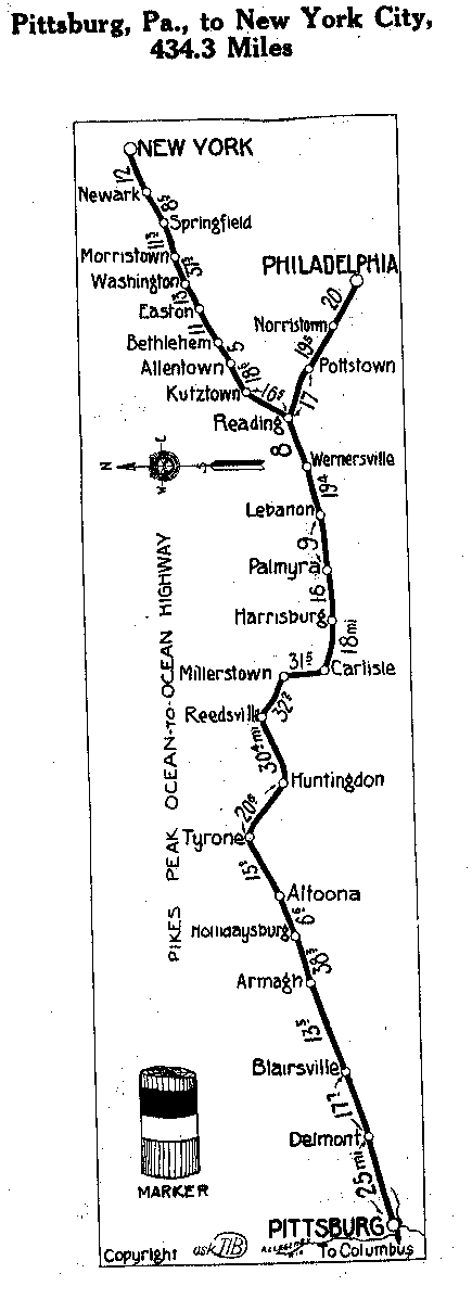 Detailed Section of Pikes Peak Map from Pittsburg, Pa. to New York City