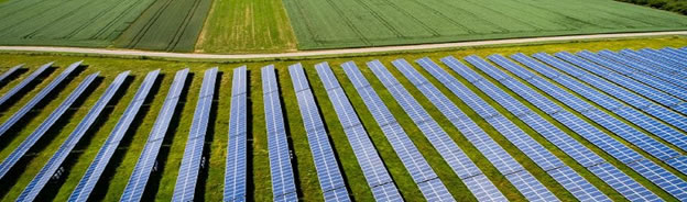 Aerial view of Honeysuckle solar farm in St. Joseph County, Indiana