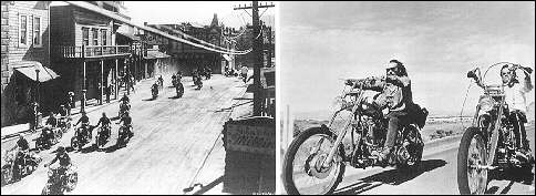 photos from the movies The Wild One, 1954 (left); Easy Rider, 1969 (right)