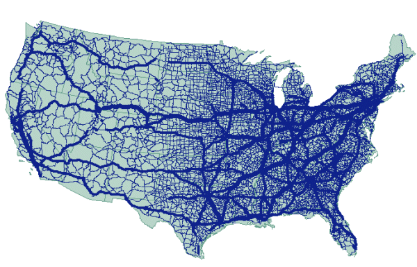 map of the United States showing truck freight shipping routs