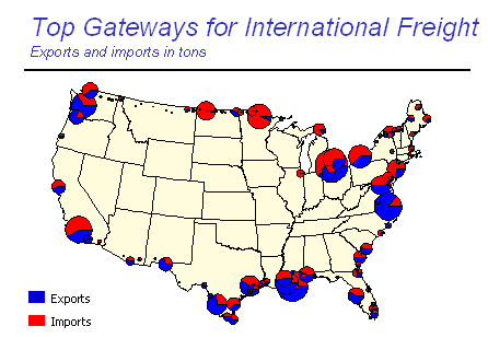 Map of the USA showing top gateways for international freight.