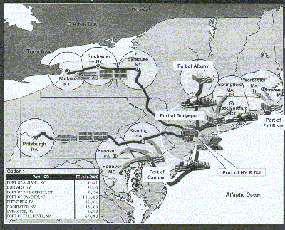 map displaying the Port Island Distribution Network, New York and New Jersey
