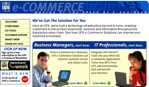 screen shot of UPS e-commerce web site