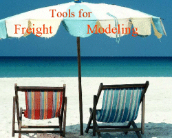 photo of two beach chairs and an umbrella at the beach; text Tools for Freight Modeling
