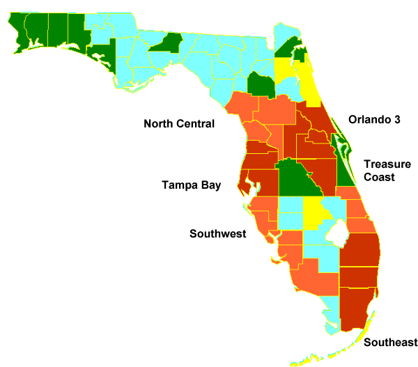map showing 6 Florida regional models