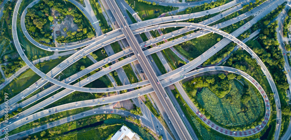 Intersection of highway overpasses with vehicles moving in multiple directions