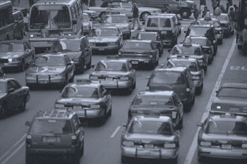 Photo. Multilane traffic congestion.