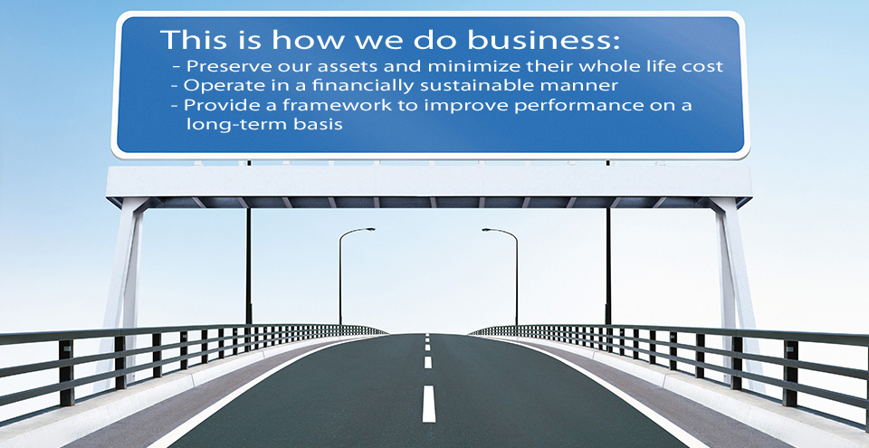 This is How We Do Business: Preserve our assets and minimize their whole life cost; Operate in a financially sustainable manner; Provide a framework to improve performance on a long-term basis