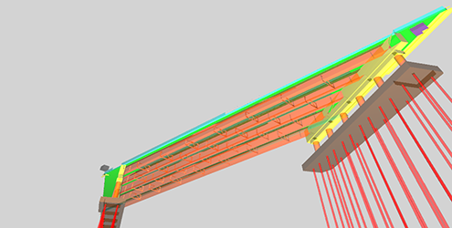 IFC export with tessellated geometry. The figure is a screenshot of the steel bridge model with tessellated geometry shown as meshed surfaces.