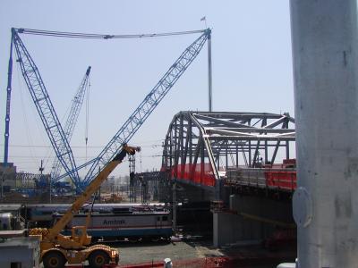 Truss on piers over rail road