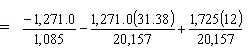 -1271 divided by 1085 minus 1271 times 31.38 divided by 20157 plus 1725 times 12 divided by 20157.