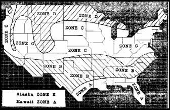 Figure of a map of the United States from the specifications showing the five temperature zones.