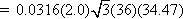 V sub c equals 0.0316 times 2.0 times square root of 3 times 36 times 34.47.