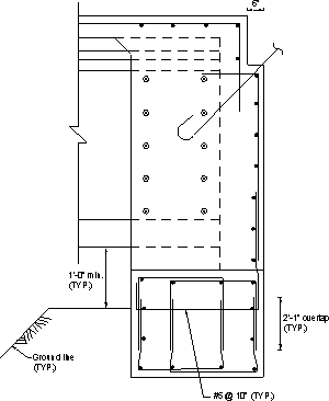 Figure showing the integral abutment reinforcement with a girder but no pile at this location.