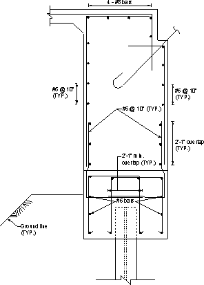 Figure showing the integral abutment reinforcement without the girder, but with a pile at this location.