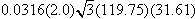 0.0316 times 2.0 times square root of 3 times 119.75 times 31.61