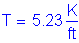 Formula: T = 5 point 23 Kips per foot