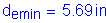 Formula: d subscript emin = 5 point 69 inches