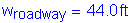 Formula: w subscript roadway = 44 point 0 feet