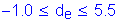 Formula: minus 1 point 0 less than or equal to d subscript e less than or equal to 5 point 5