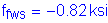 Formula: f subscript fws = minus 0 point 82 ksi