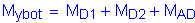 Formula: M subscript ybot = M subscript D1 + M subscript D2 + M subscript AD