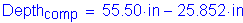 Formula: Depth subscript comp = 55 point 50 inches minus 25 point 852 inches