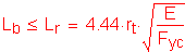 Formula: L subscript b less than or equal to L subscript r = 4 point 44 times r subscript t times square root of ( numerator (E) divided by denominator (F subscript yc))