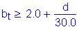 Formula: b subscript t greater than or equal to 2 point 0 + numerator (d) divided by denominator (30 point 0)