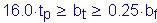 Formula: 16 point 0 times t subscript p greater than or equal to b subscript t greater than or equal to 0 point 25 times b subscript f