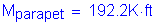 Formula: M subscript parapet = 192 point 2K feet