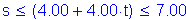 Formula: s less than or equal to ( 4 point 00 + 4 point 00 times t) less than or equal to 7 point 00