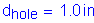 Formula: d subscript hole = 1 point 0 inches