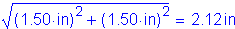 Formula: square root of (( 1 point 50 inches ) squared + ( 1 point 50 inches ) squared ) = 2 point 12 inches