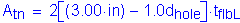 Formula: A subscript tn = 2 left bracket ( 3 point 00 inches ) minus 1 point 0d subscript hole right bracket times t subscript flbL