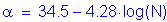 Formula: alpha = 34 point 5 minus 4 point 28 times log( N)