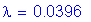 Formula: lamda = 0 point 0396