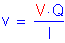 Formula: v = numerator (V times Q) divided by denominator (I)