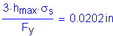 Formula: numerator (3 times h subscript max times sigma subscript s) divided by denominator (F subscript y) = 0 point 0202 inches