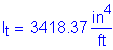 Formula: I subscript t = 3418 point 37 numerator ( inches superscript 4) divided by denominator ( feet )