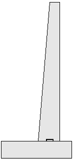 Elevation view of reinforced concrete cantilever wingwall. The wingwall heel is to the left and the toe is to the right.