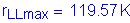 Formula: r subscript LLmax = 119 point 57 K