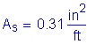 Formula: A subscript s = 0 point 31 square inches per foot