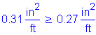 Formula: 0 point 31 square inches per foot greater than or equal to 0 point 27 square inches per foot