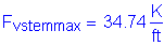 Formula: F subscript vstemmax = 34 point 74 Kips per foot